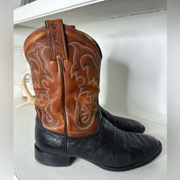 Vintage Tony Lama Two-Tone Cowboy Boots – Black & Cognac – Men’s 10.5 EE (Wide) - Picture 5 of 10